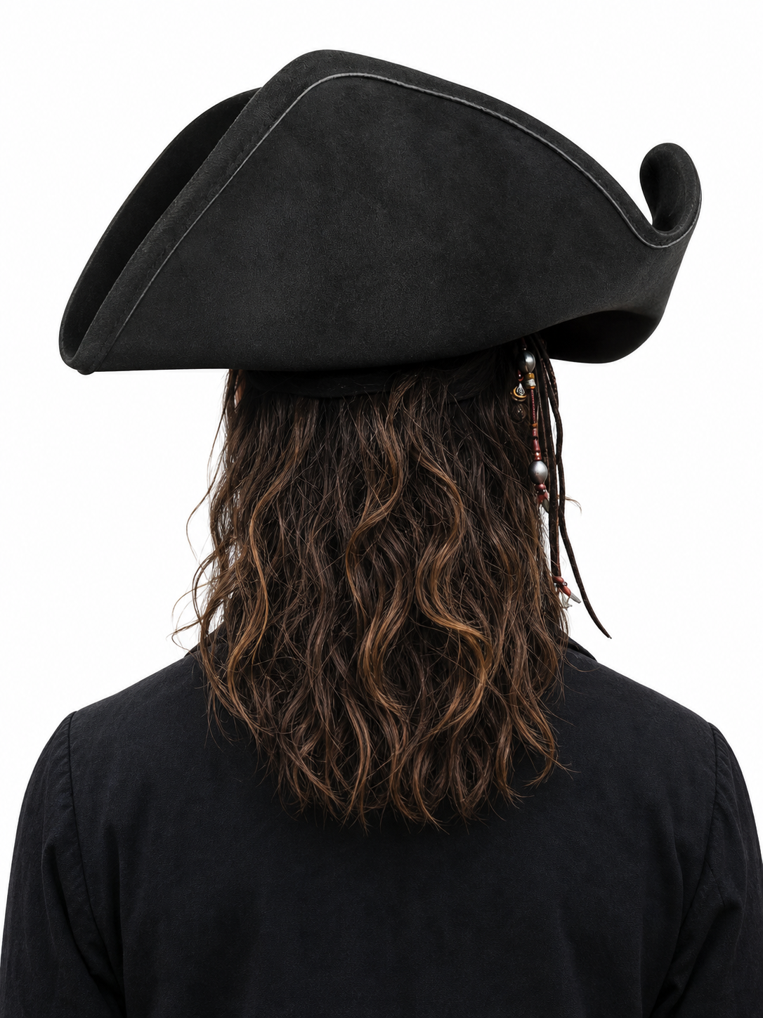 Black Pirate Hat, Large Three-Cornered Tricorn Costume Hat with Wide Brim and Structured Crown for Cosplay, Stage Performances and Pirate-Themed Parties