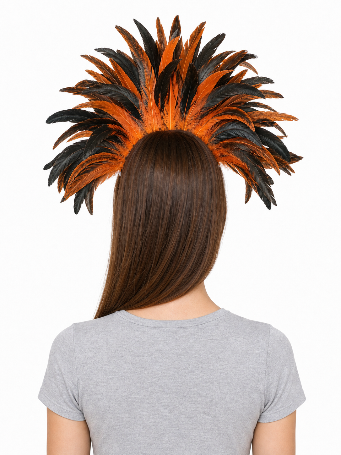 Carnival headdress with feathers and a mask back view 2