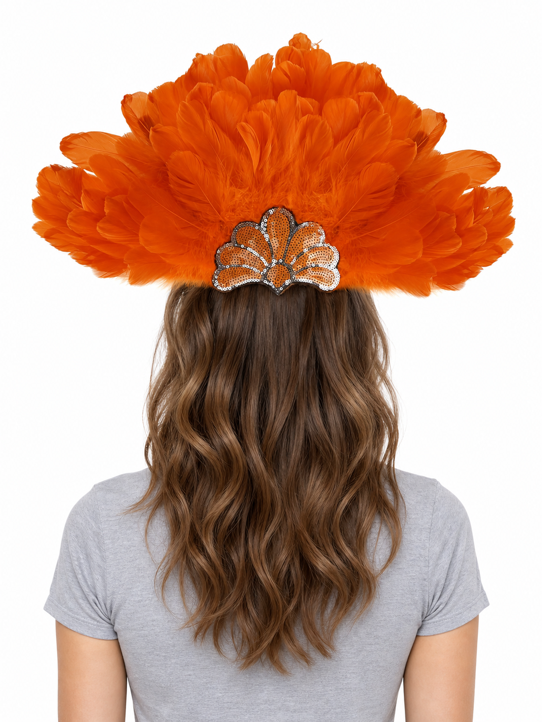 Carnival Headpiece with Orange Feathers back view 3