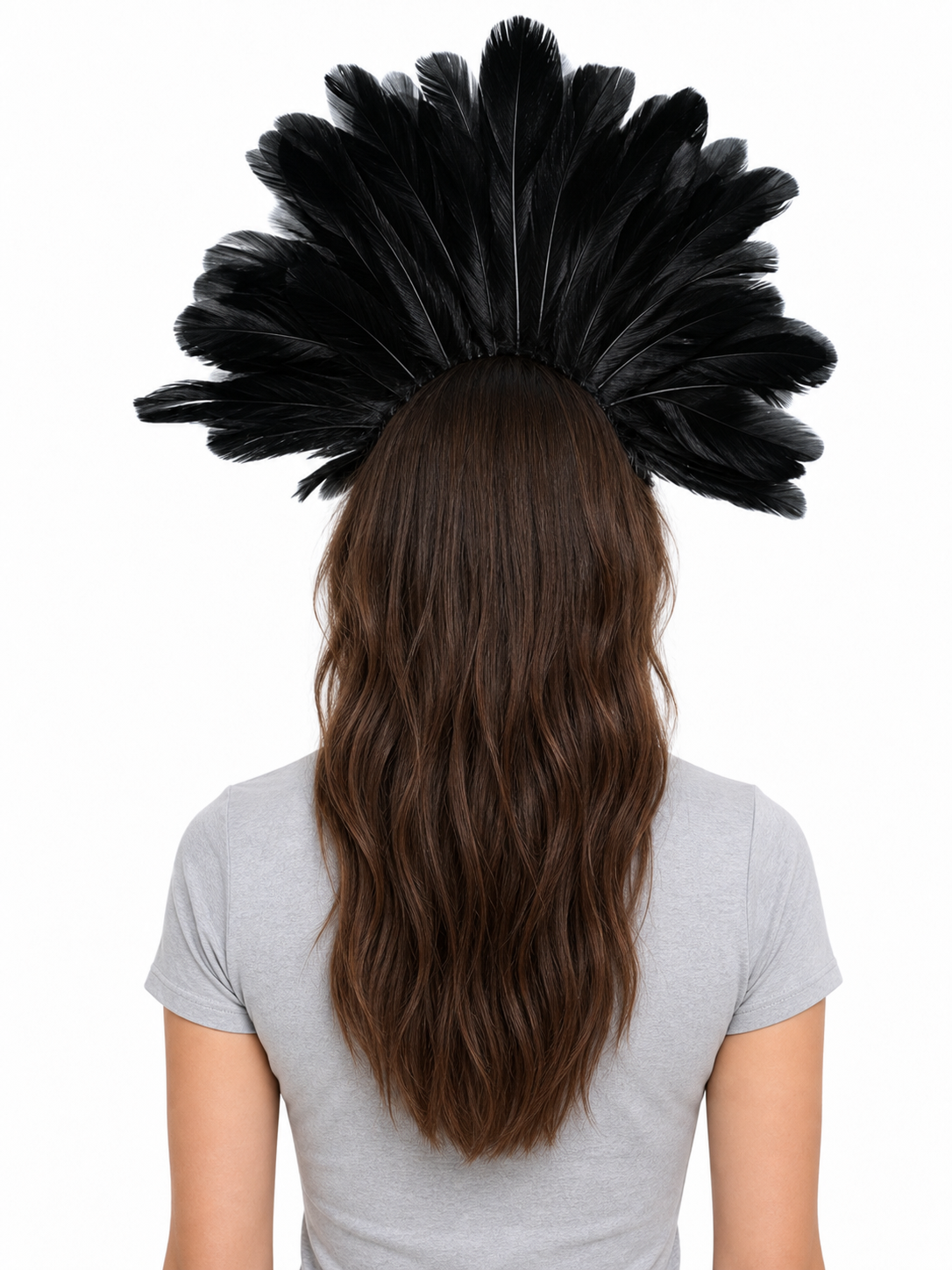 Carnival Feather Headpiece with Mask back view 3