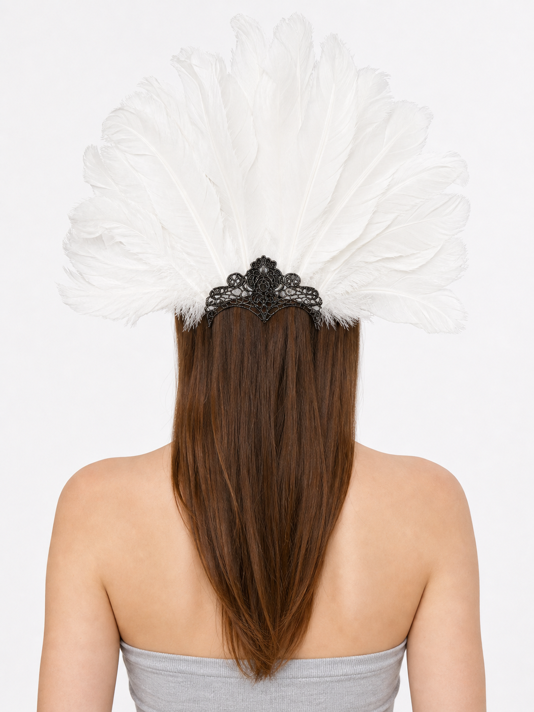 Masquerade Lace Eye Mask with White Feathers