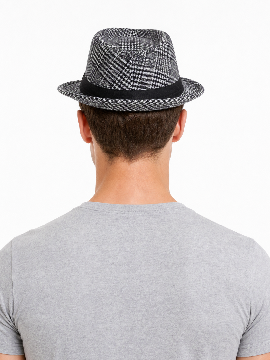 Carnival Hat in Gray and Black Plaid back view