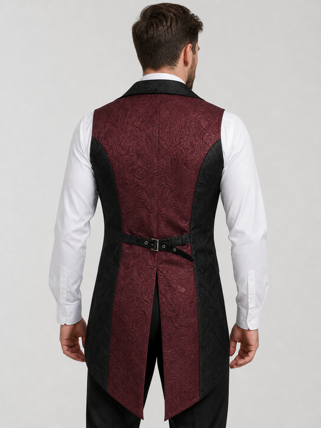 Long Black and Burgundy Steampunk Tailcoat Vest