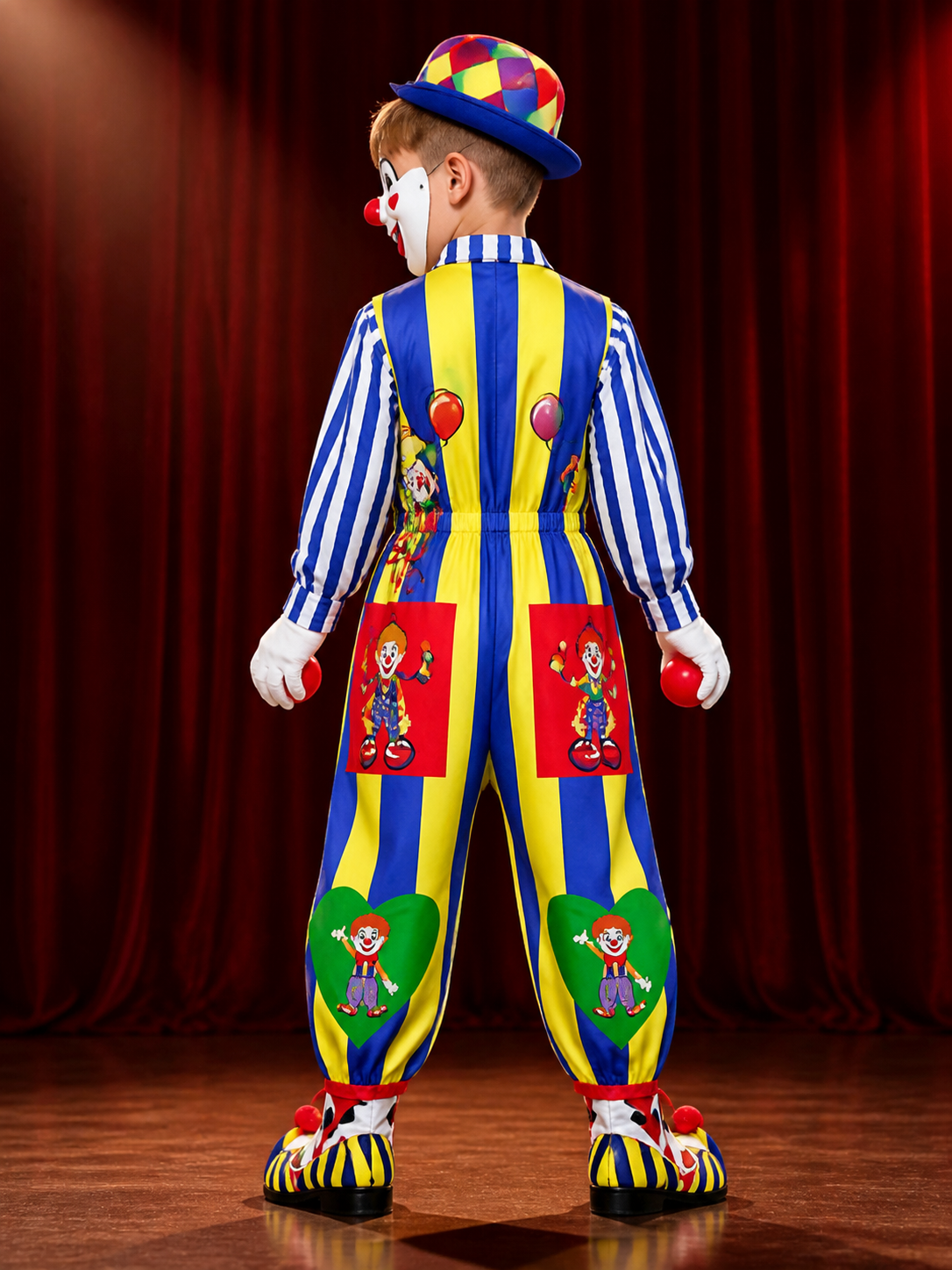 Striped Clown Jumpsuit for Performances and Halloween back view