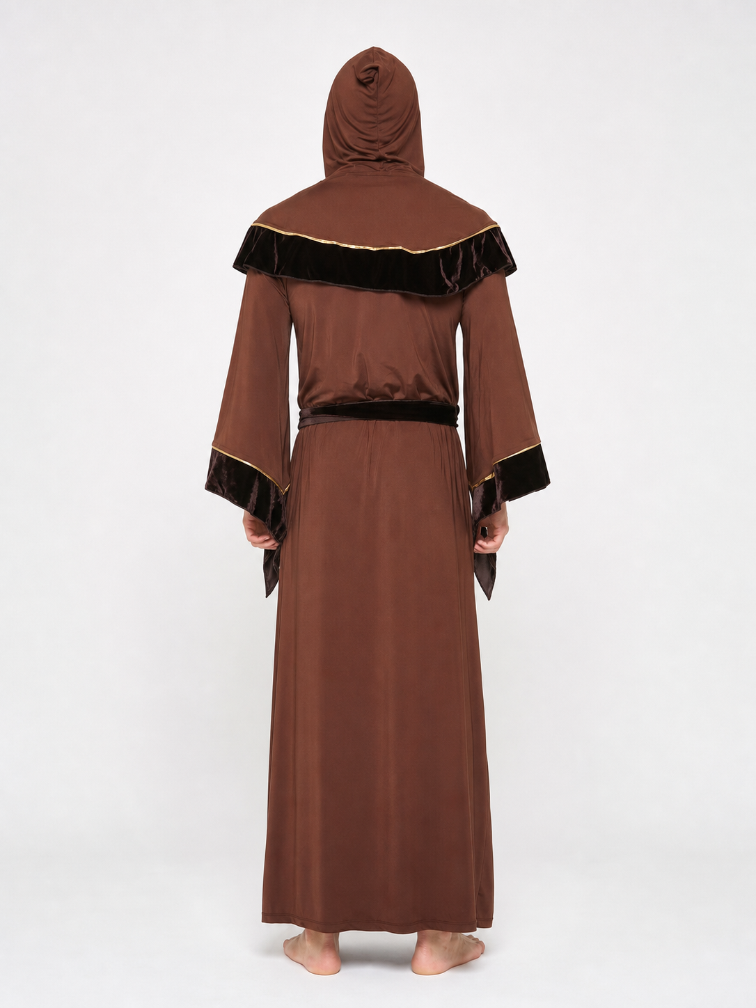 Medieval-Style Hooded Robe with Belt back view