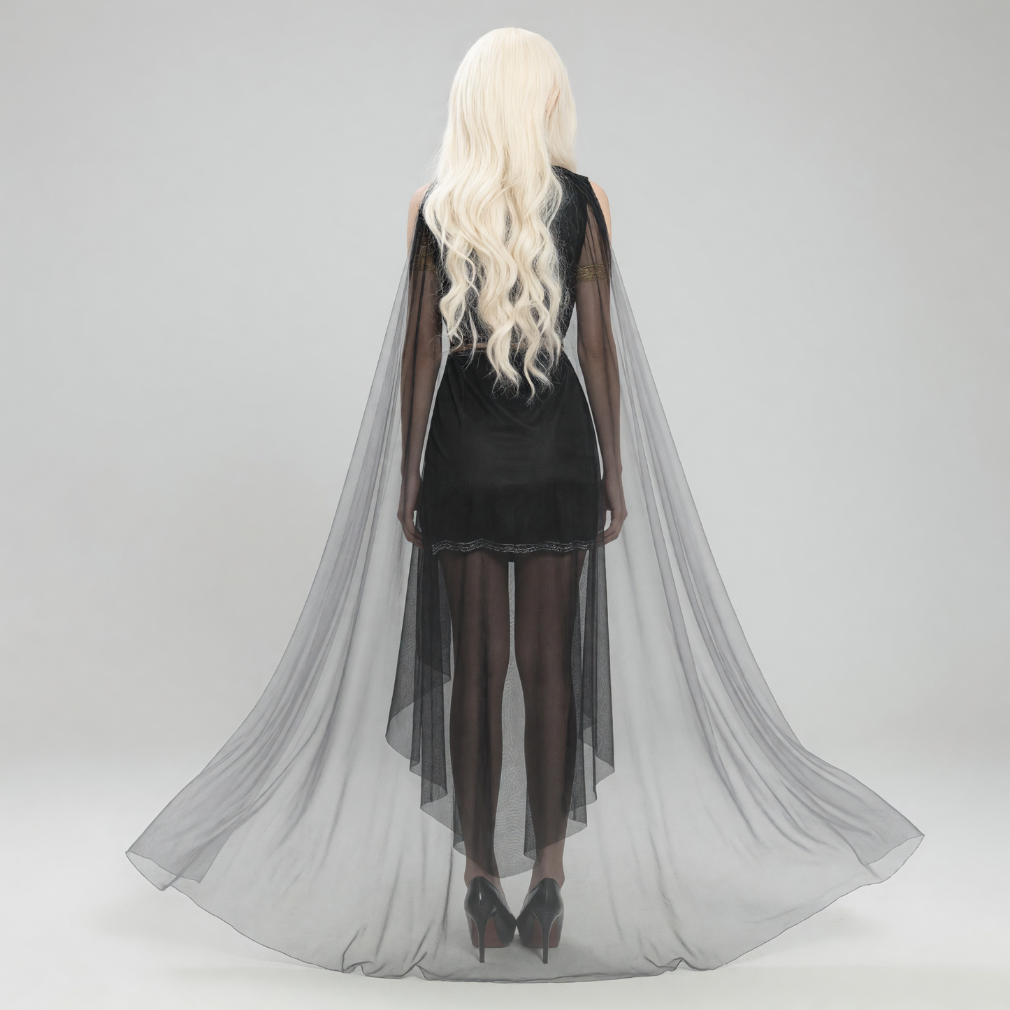 Cosplay Costume Dress with a Semi-Transparent Cape