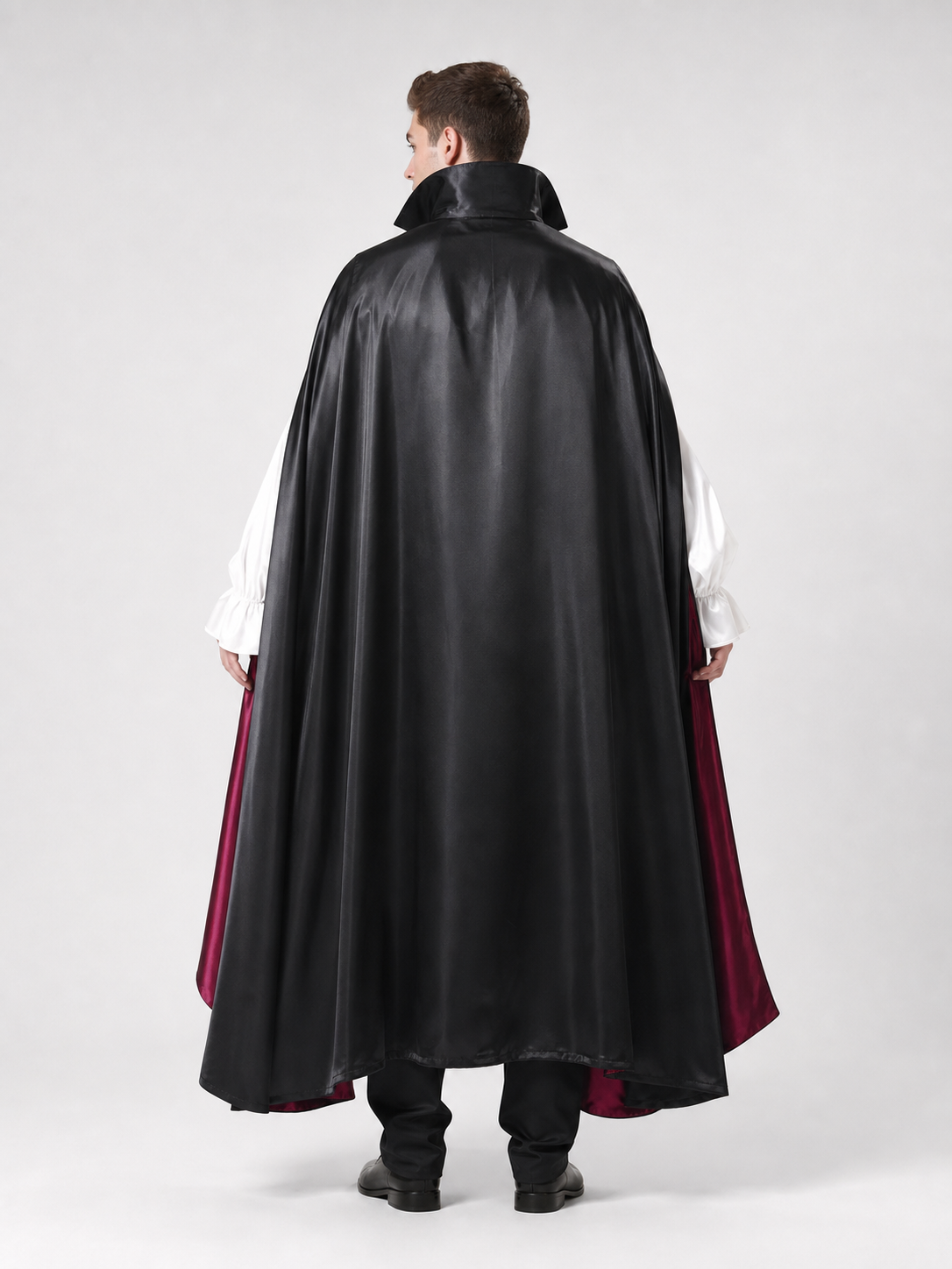 Vampire Costume: Cloak, Vest, Shirt, and Pants back view