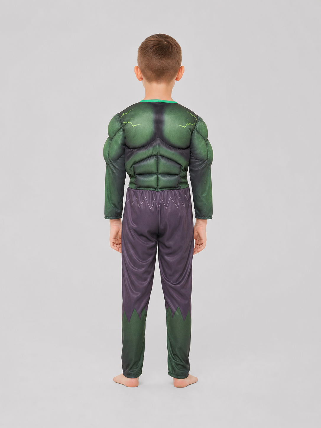 Kids' Hulk superhero costume with mask, jumpsuit back view