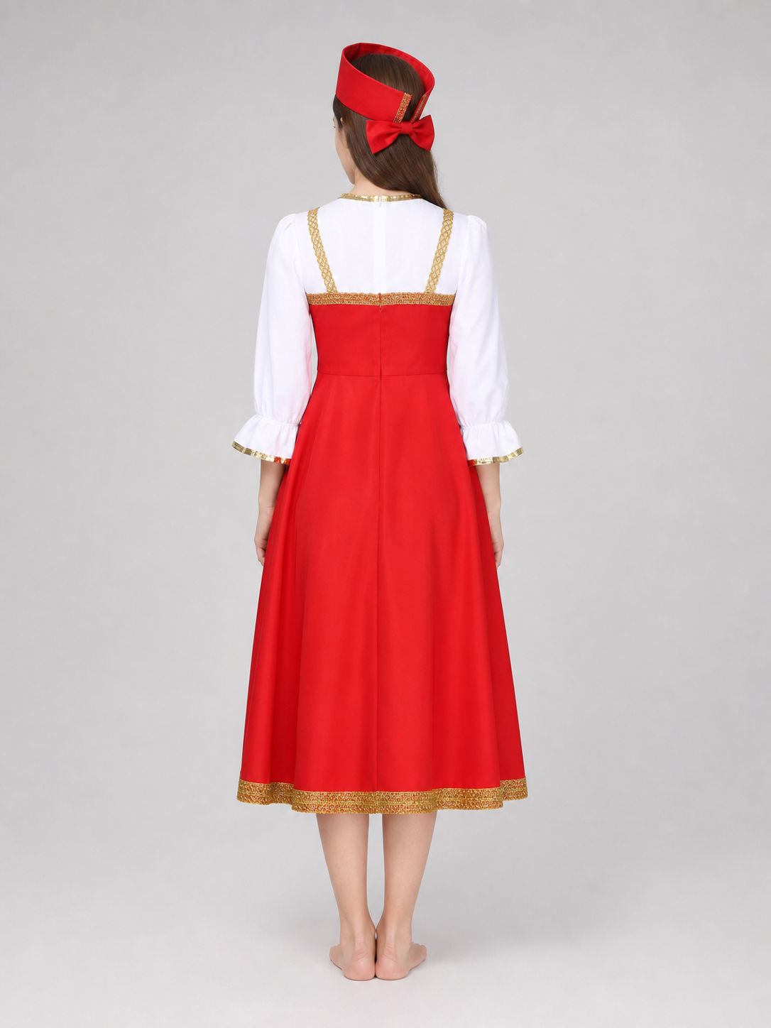 Russian Folk Costume Dress with Hat back view