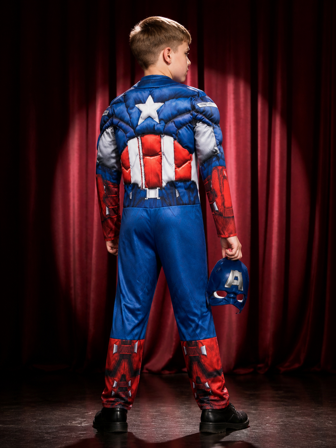 Captain America Costume Jumpsuit with Mask for Halloween