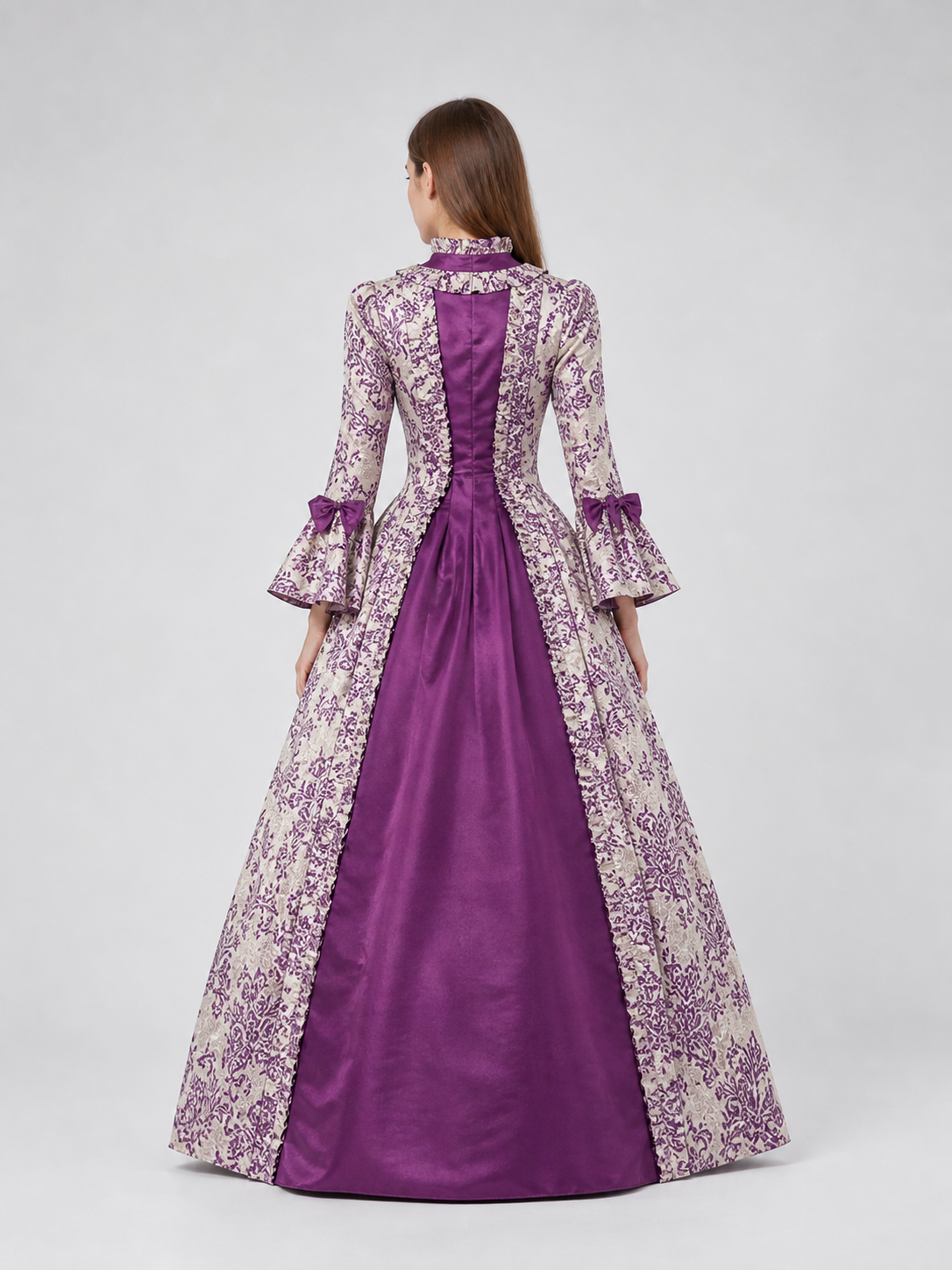 Evening Dress with Long Sleeves and a Patterned Bodice