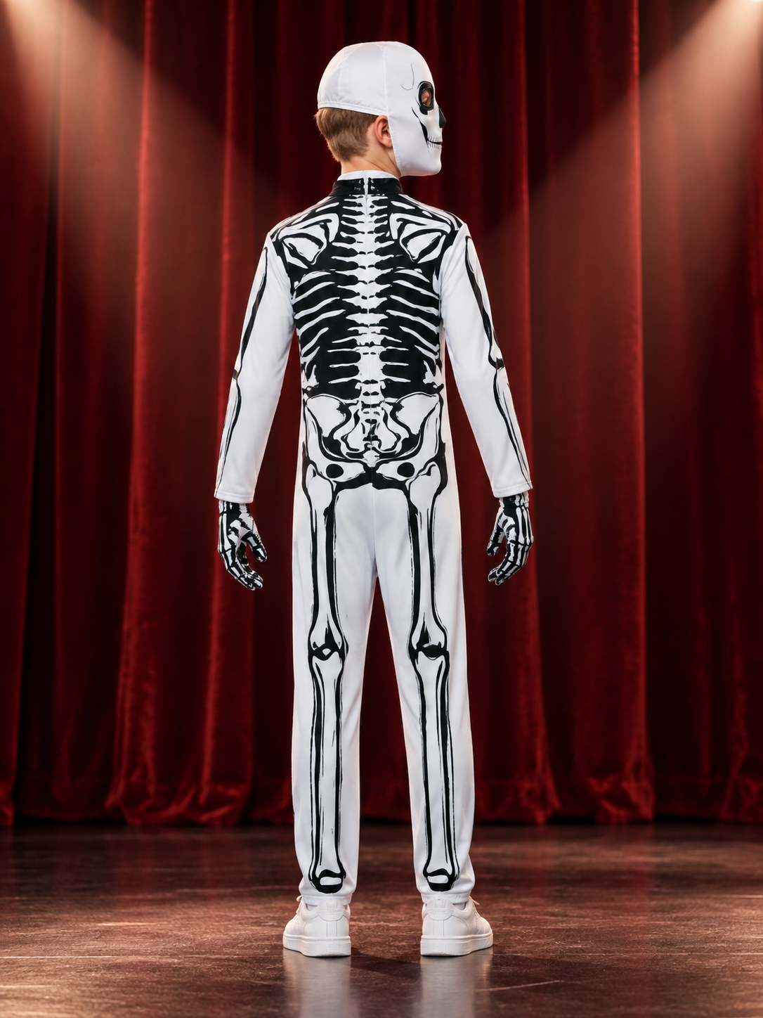 Skeleton Halloween Costume: White Jumpsuit, Skull Mask