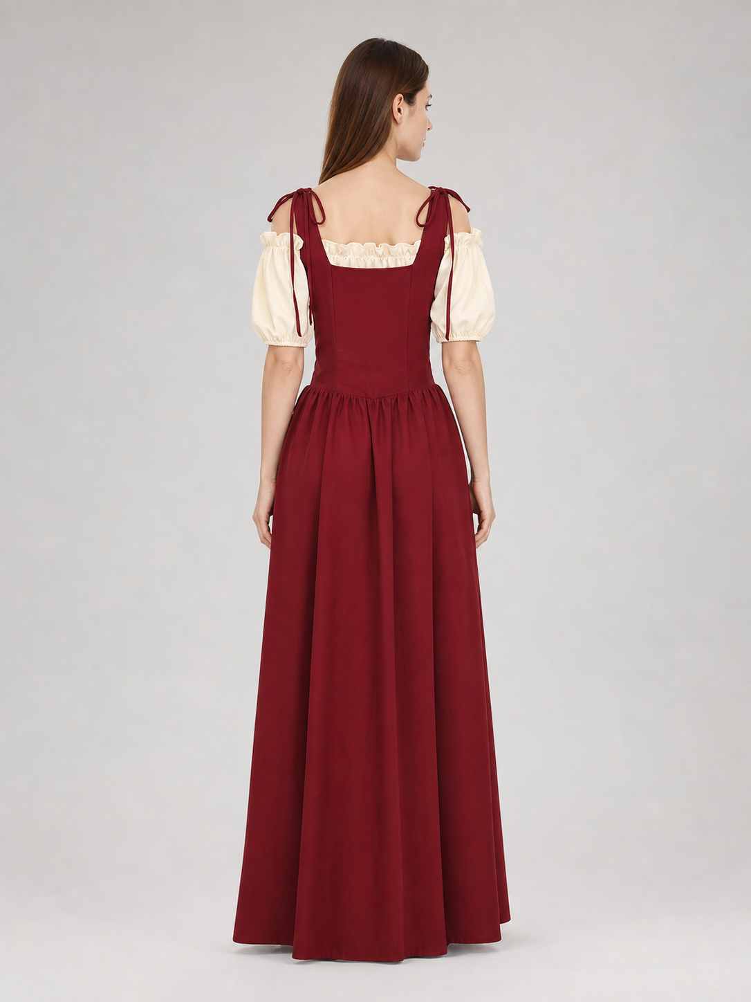 Medieval Renaissance-Style Two-Piece Dress, Burgundy