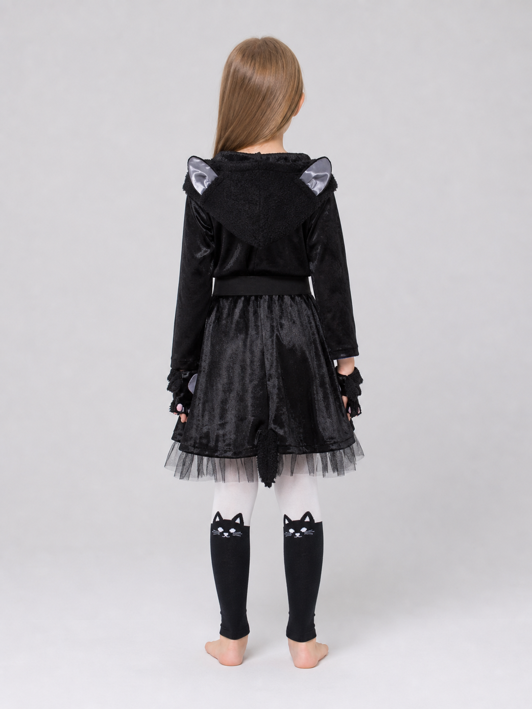 Black Cat Carnival Costume with Hood back view 2
