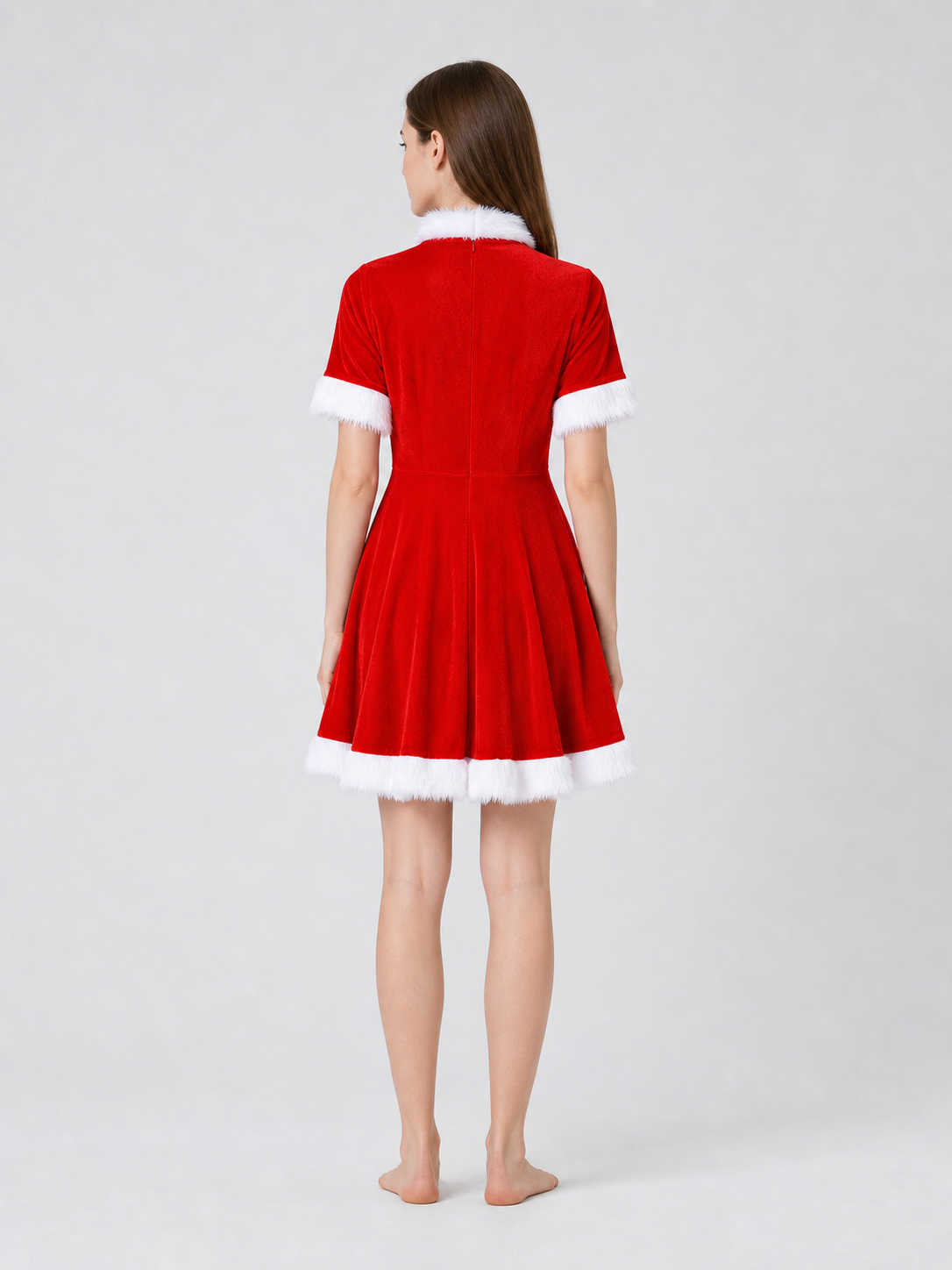 Festive Christmas Dress in Red with Trim back view