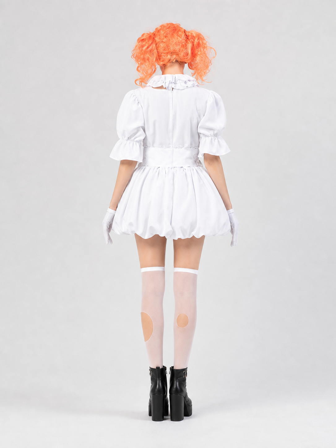 Clown Costume: Dress, Wig, and Gloves back view