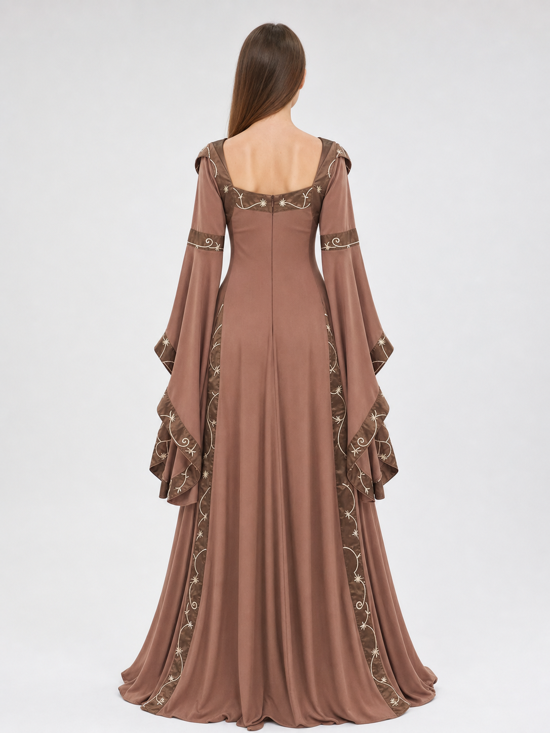 Medieval Maxi Dress with Hood and Lace-Up Detail