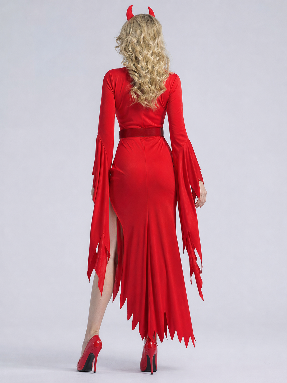 Devil Carnival Costume: Red Dress with Horns back view