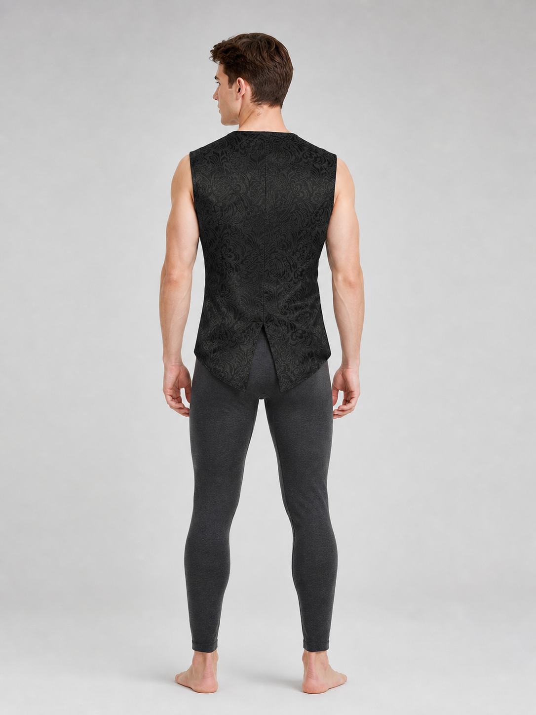 Costume Sleeveless Vest with Jacquard Pattern back view