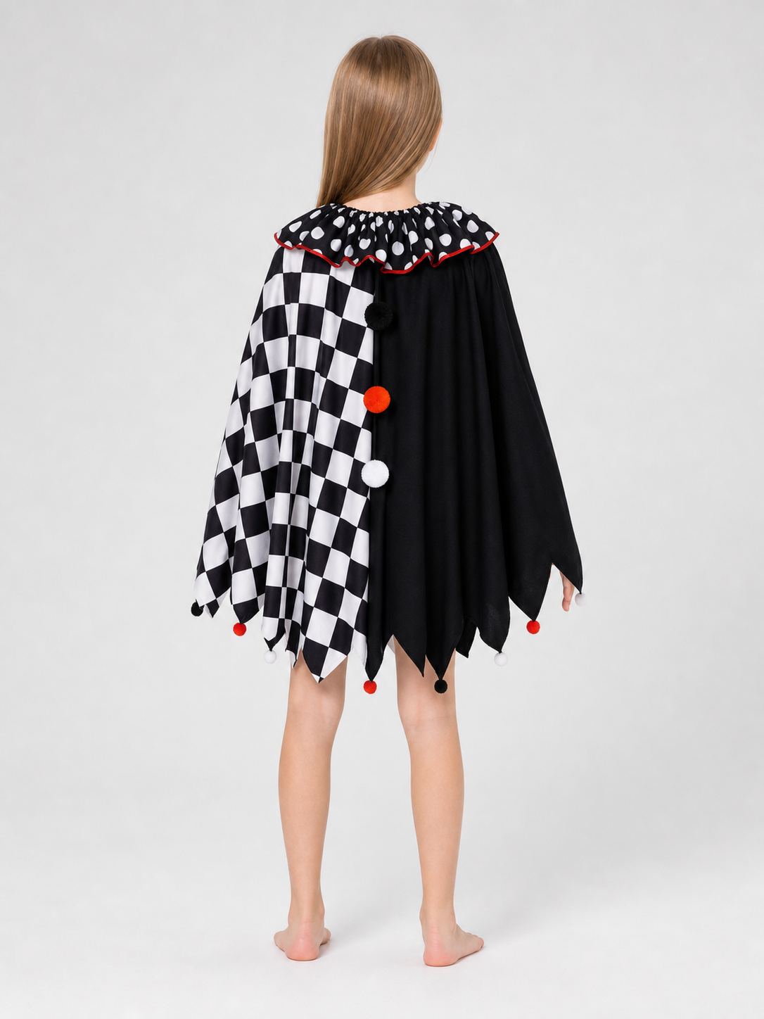 Halloween Clown Costume: Plaid Cape back view