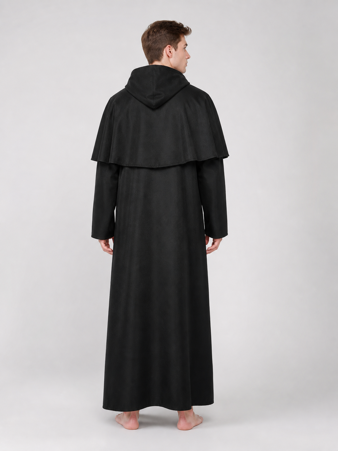 Long Black Hooded Cloak for Cosplay back view