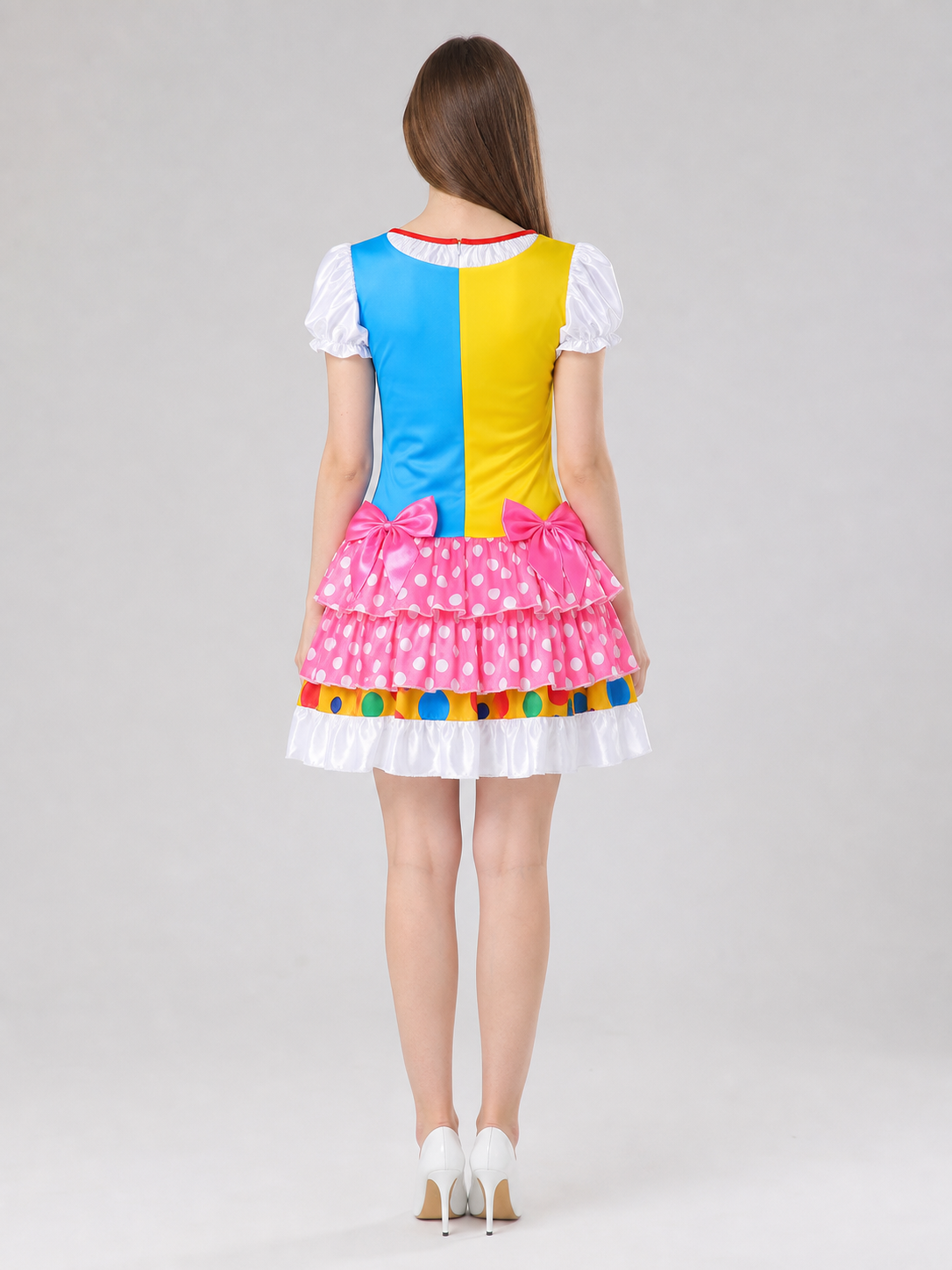 Carnival Clown Costume with Skirt and Lacing back view