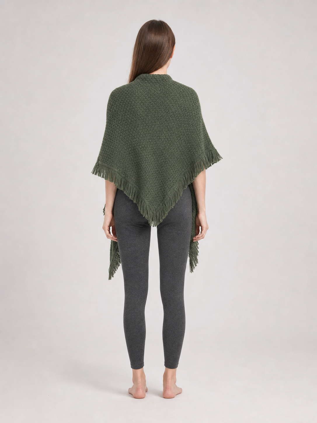 Triangular Wool Shawl with Long Fringe