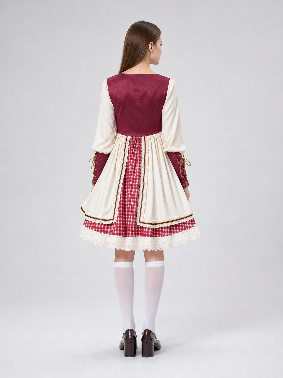 European-Style Costume Dress with Sleeves back view