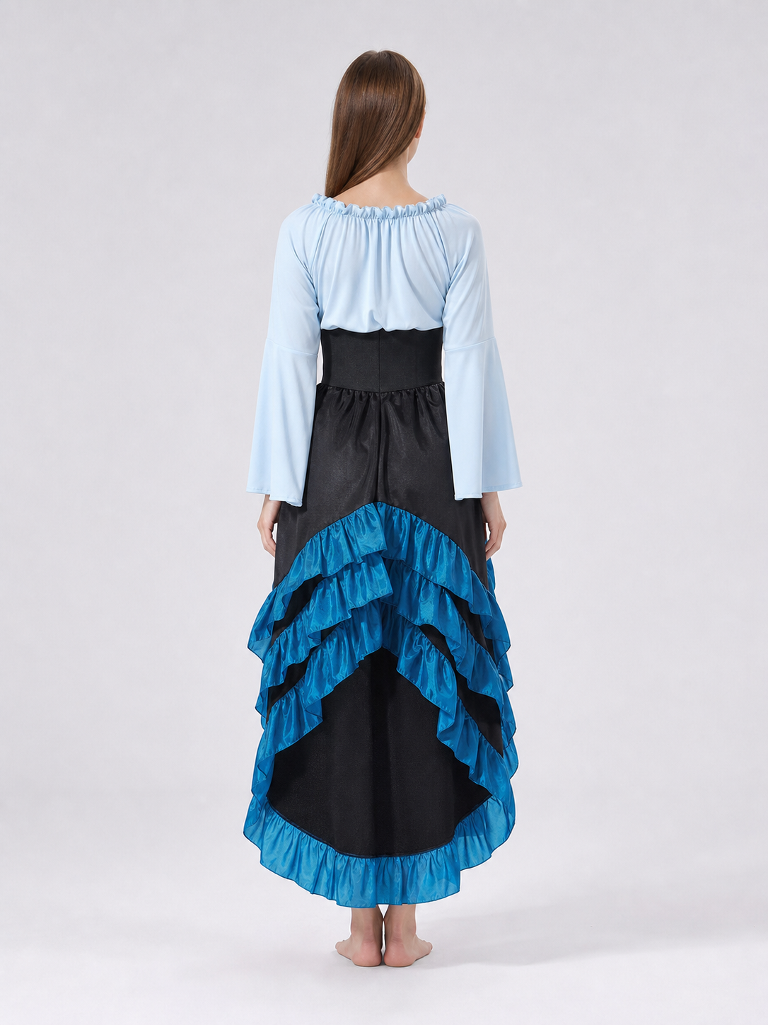 Gothic Corset Dress with Ruffles and Train back view 2