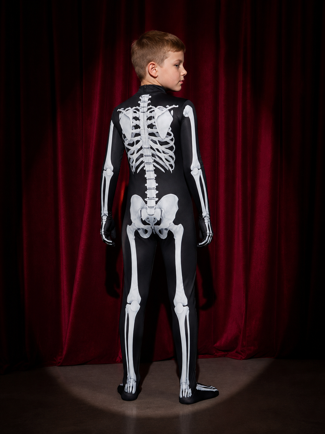 Black Skeleton Bodysuit Costume with White Bone Print - Halloween Cosplay Outfit back view