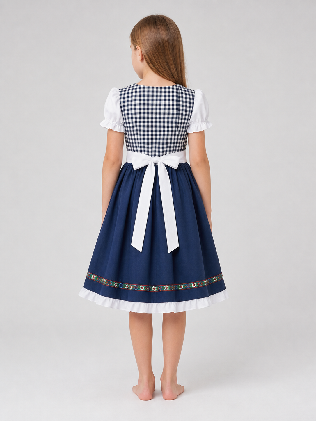 Plaid Bavarian Dress with Bonnet back view 2