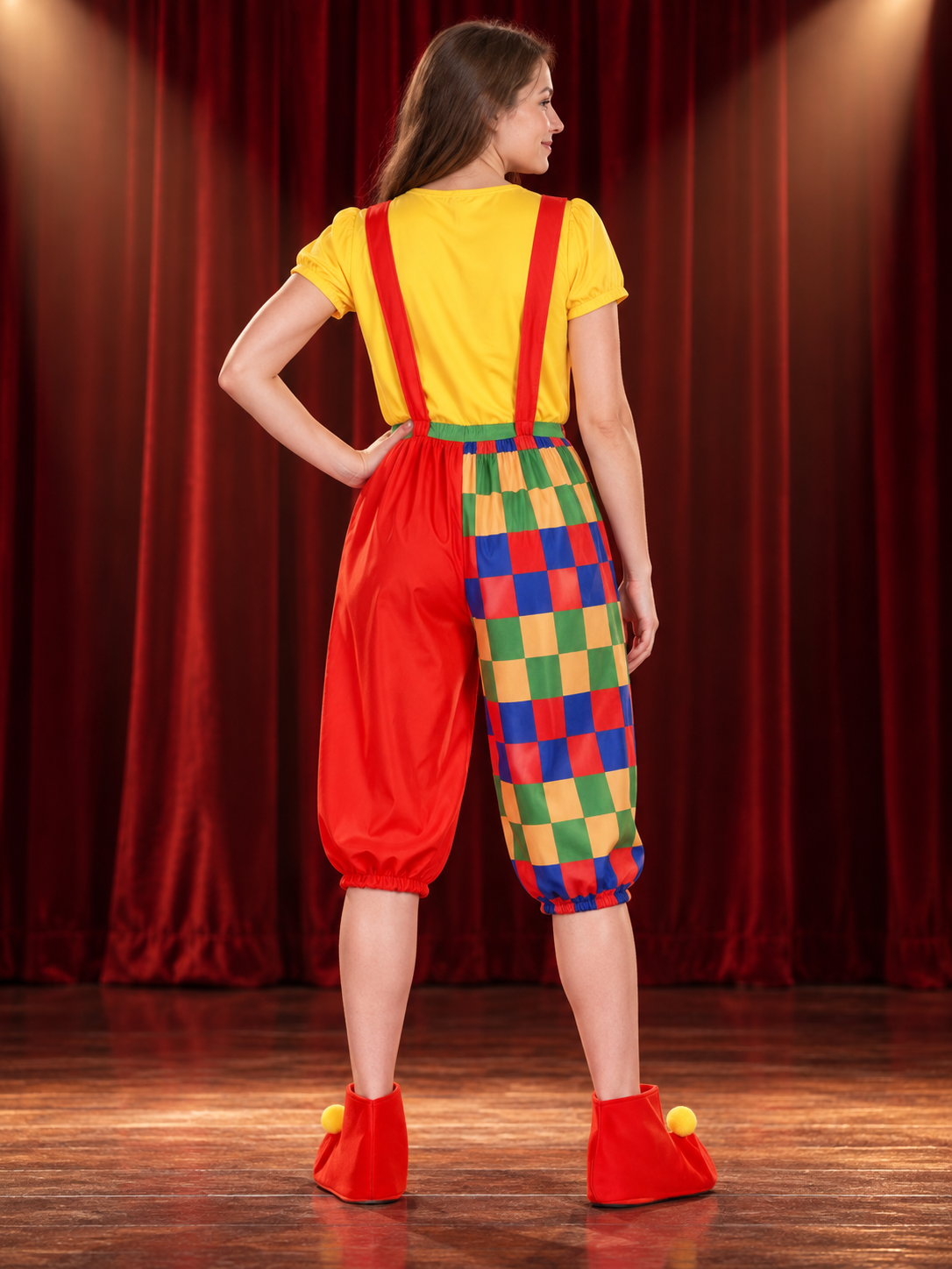 Clown Costume: Yellow Top, Plaid Pants, Suspenders