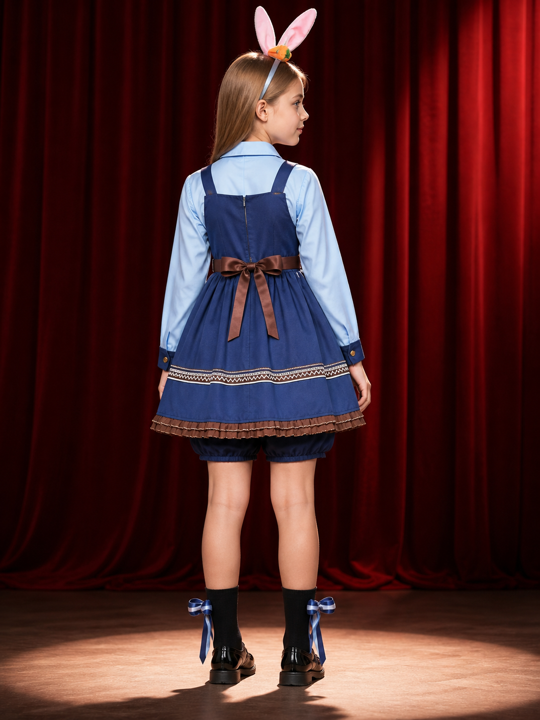 Children's Long Sleeve Rabbit Police Officer Costume Dress with Badge and Tie back view