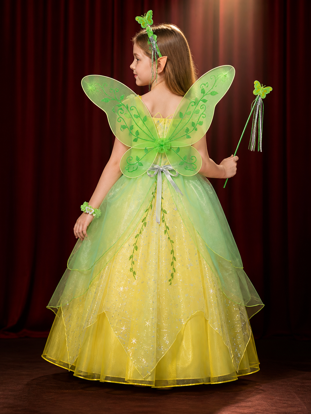 Girls' Fairy Princess Costume Dress, Butterfly Wings with Glitter and Vine back view