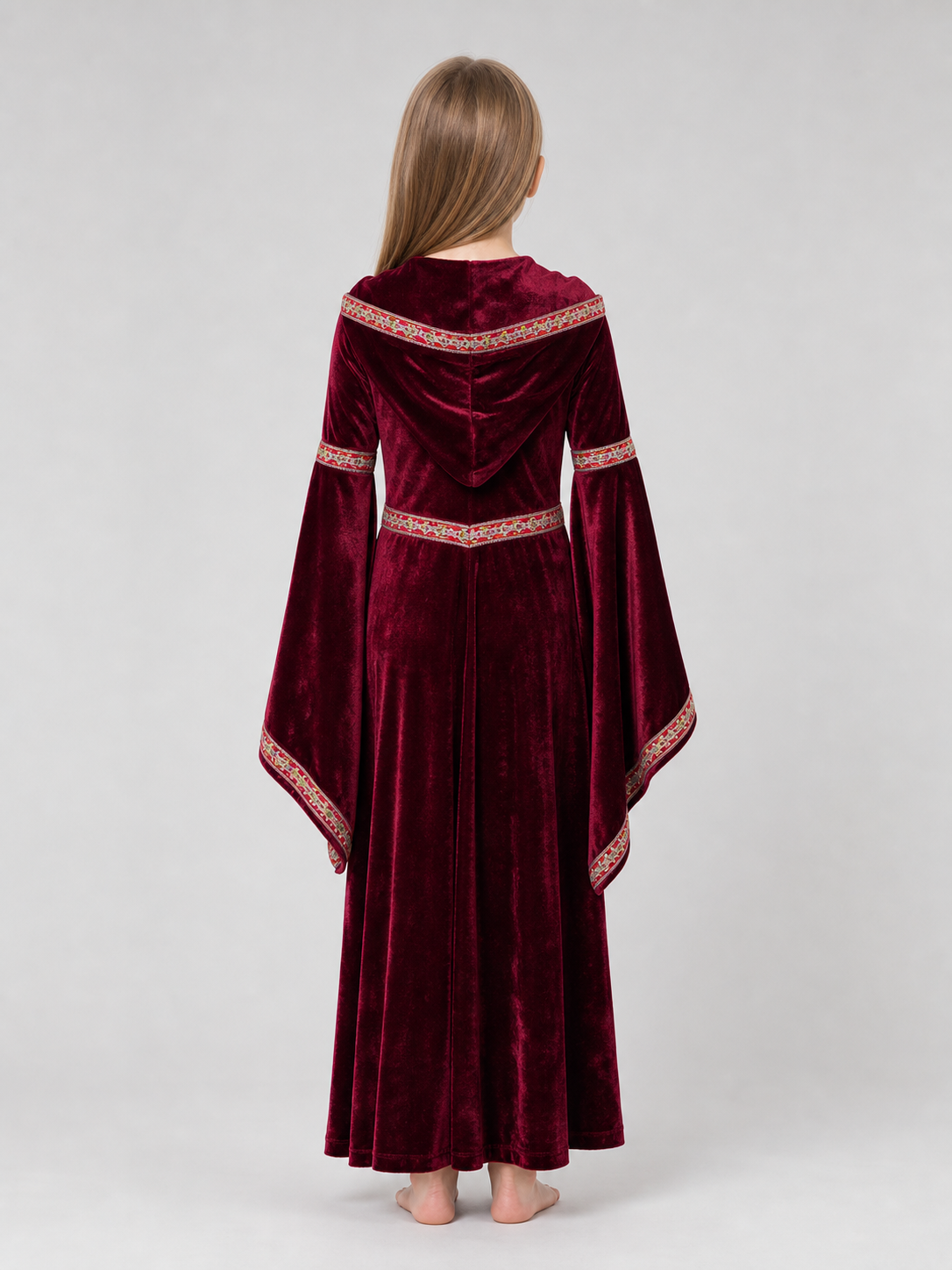 Halloween Vampire Costume — Burgundy Hooded Cloak back view 2