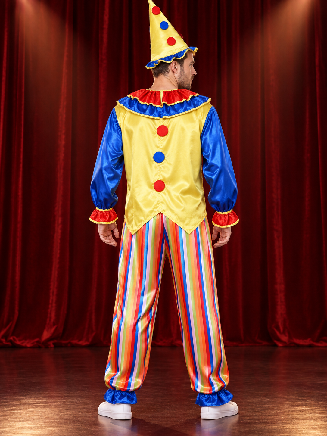 Adult Clown Costume: Yellow Top, Pants, Hat