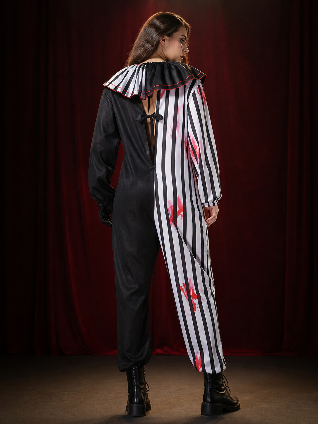 Unisex Clown Costume Bodysuit, Splatter Print Patchwork Jumpsuit for Halloween back view
