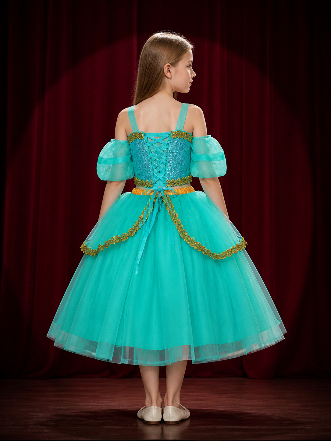 Toddler Girls' Jasmine Princess Two-Piece Sequined Halloween Costume Set back view