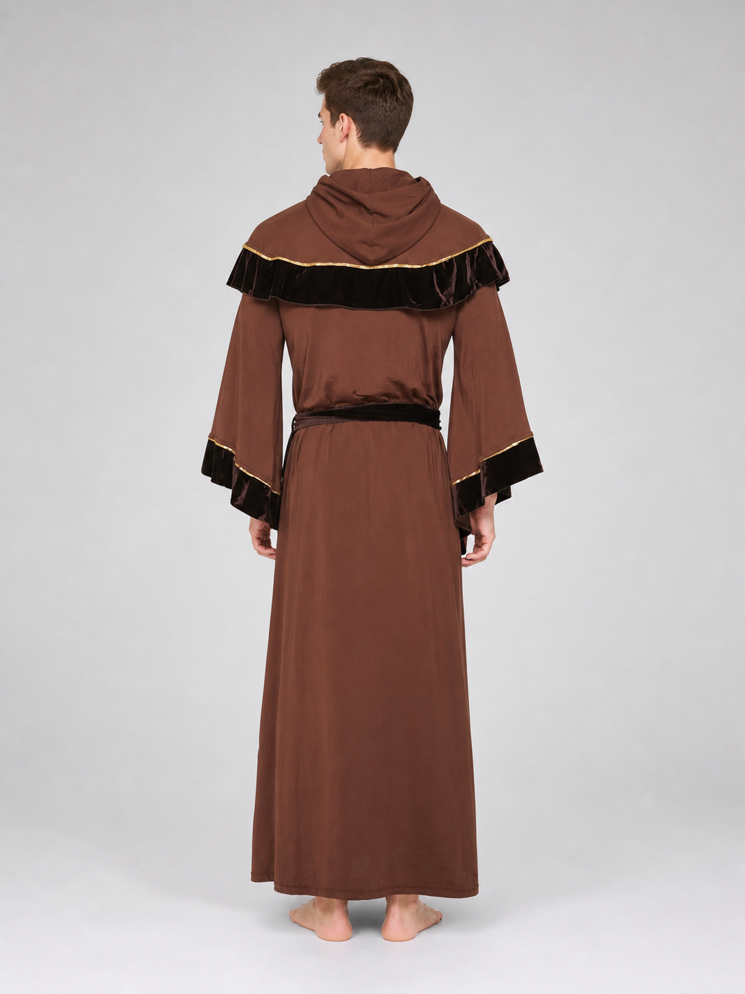 Wizard robe costume with hood and belt back view