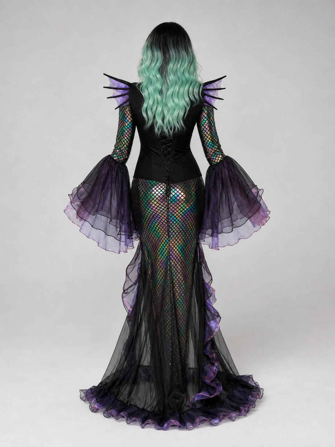 Long Gothic Witch Costume Dress for Halloween back view