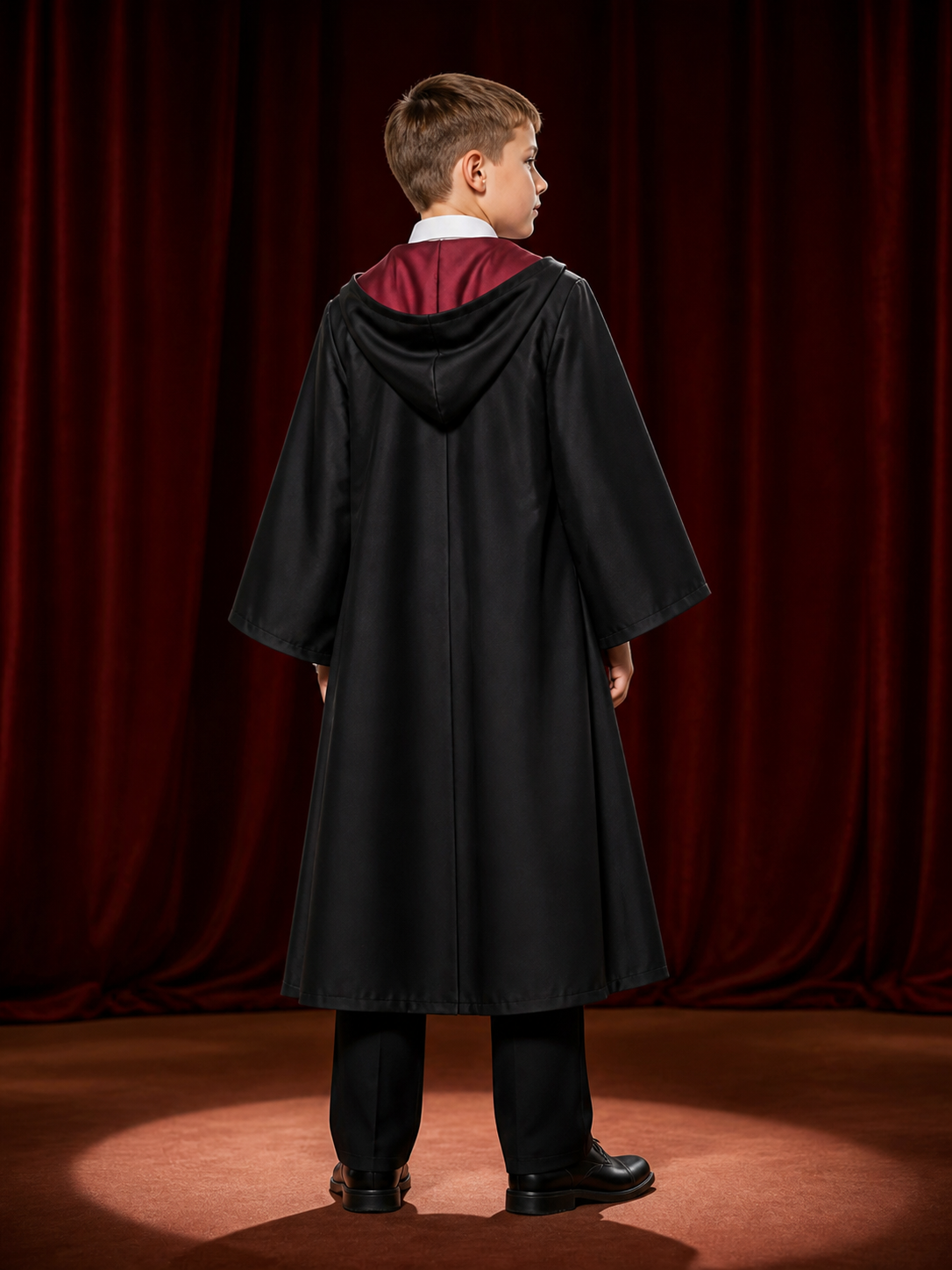 Kids Wizard Costume Set With Hooded Robe, Vest And Pants back view