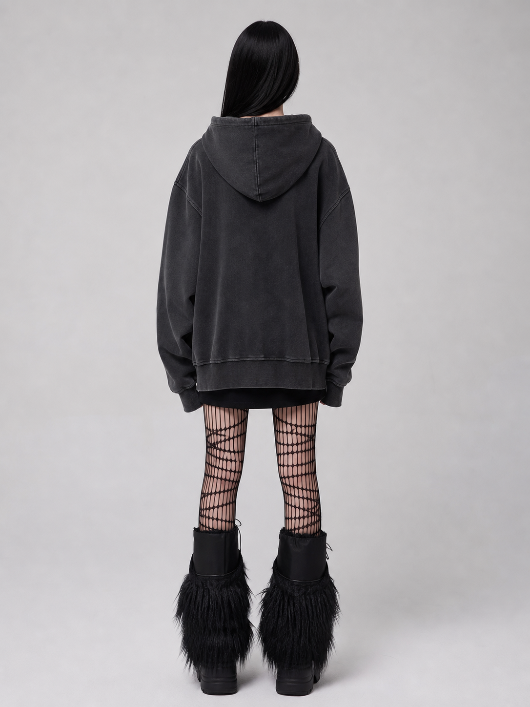 Y2K Skull Print Hoodie, Gothic Oversized back view