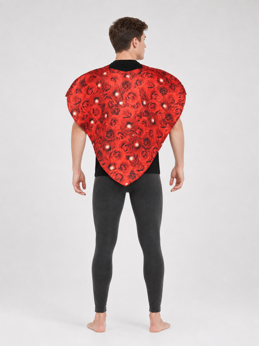 Red Poncho Cape with Pink Floral Pattern