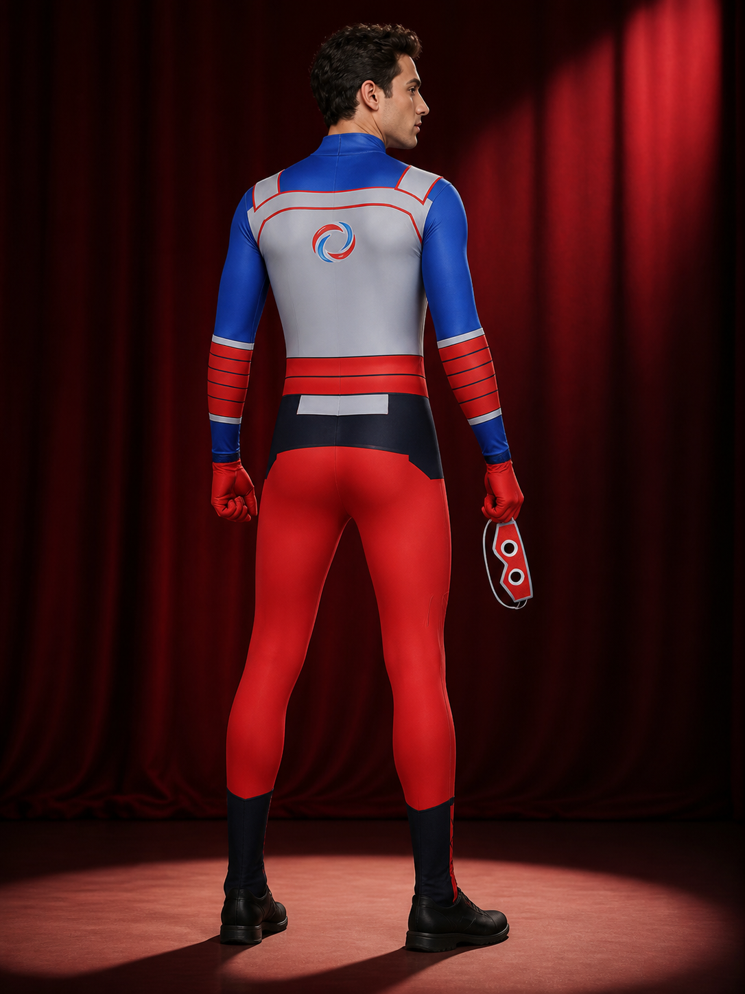 Color Block Superhero Bodysuit Costume with Eye Mask back view