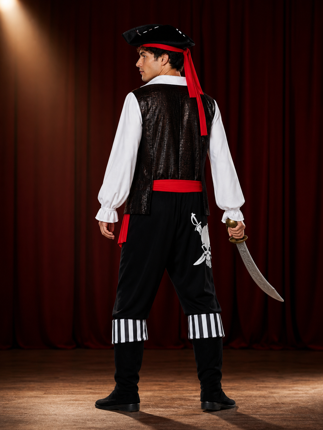 Halloween Pirate Costume with Tricorn Hat back view