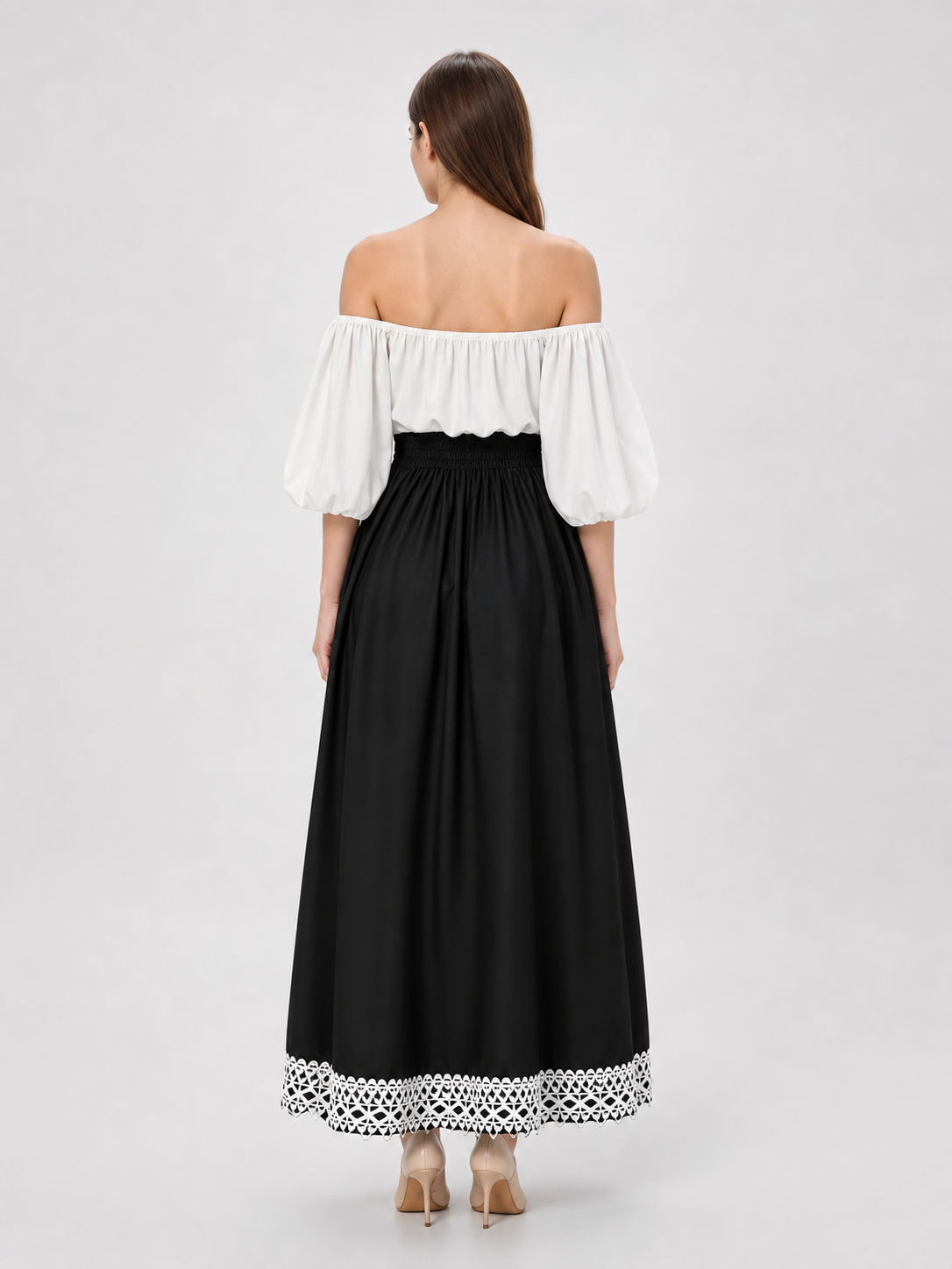 Black boho lace maxi skirt