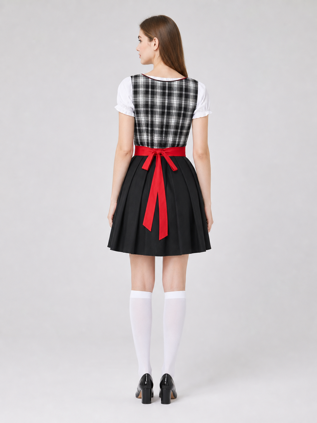 Plaid Dirndl-Style Dress for Festive Occasions back view