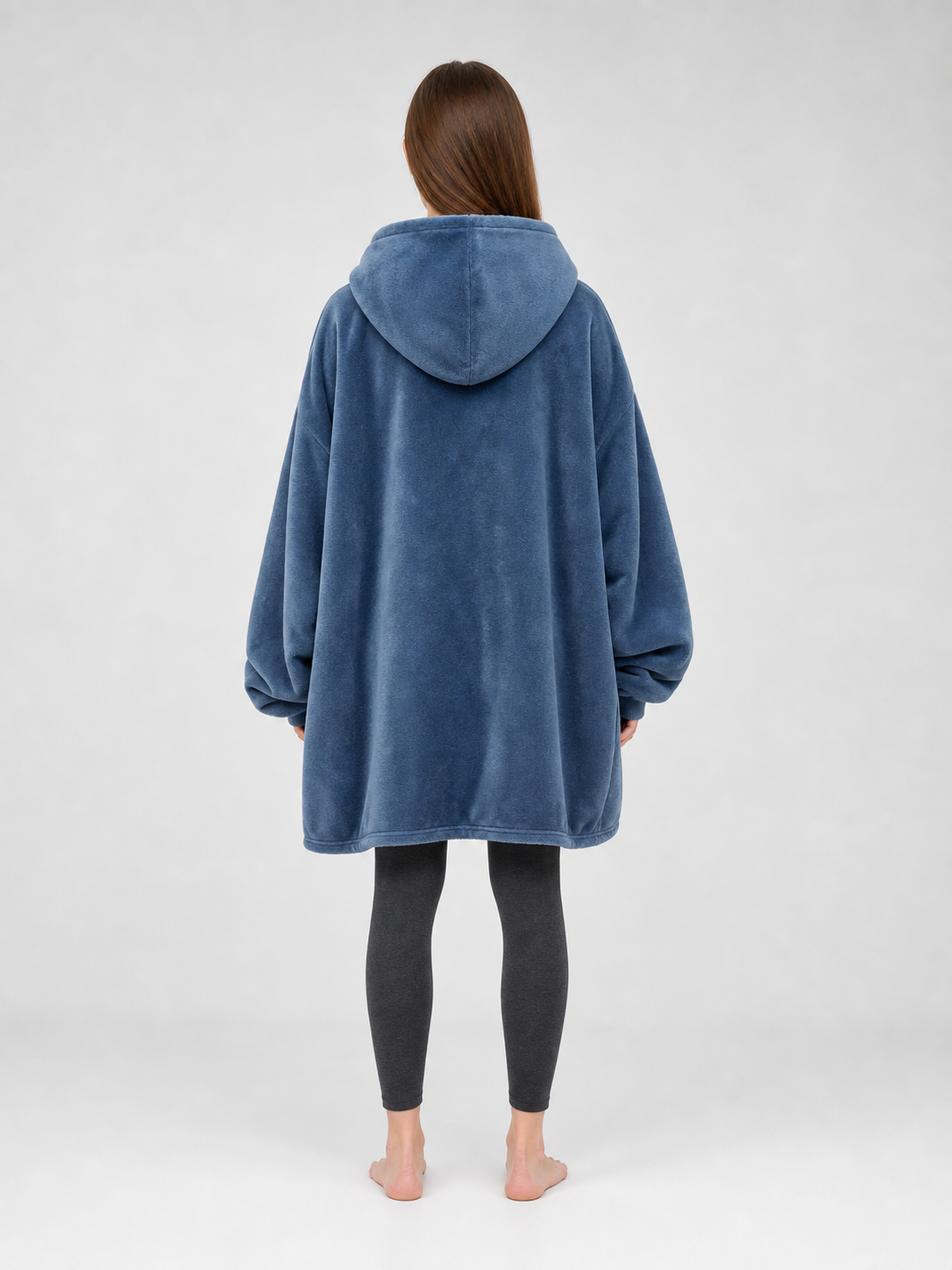 Hooded blanket hoodie with sleeves and a pocket back view