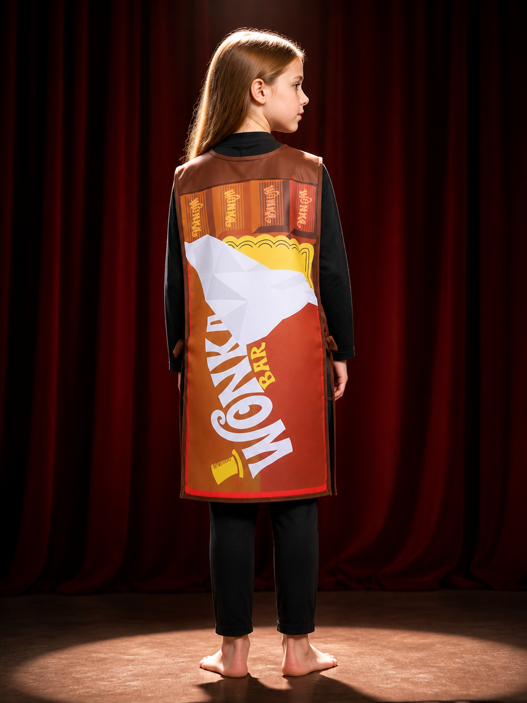 Kids Wonka Chocolate Wrapper Printed Sleeveless Jumpsuit Halloween Costume back view