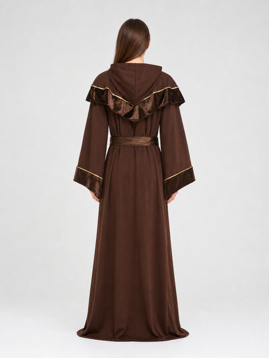 Medieval-style wizard costume with hood back view